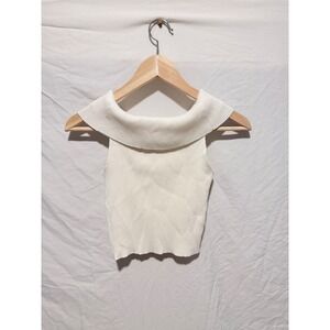 2bella White Ribbed Knit Off the Shoulder Sleeveless Top Womens Size M